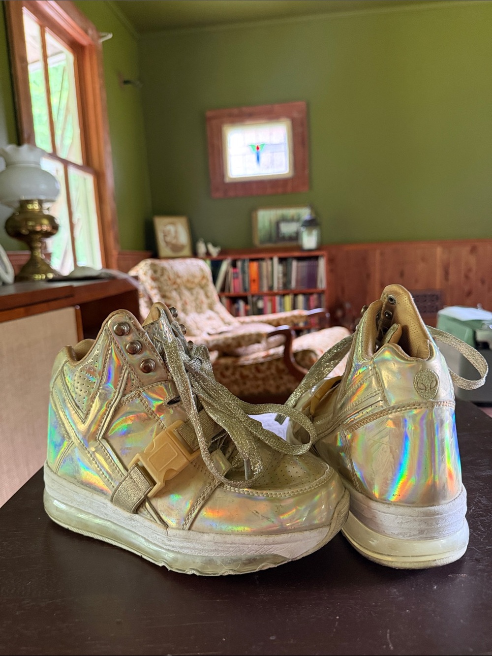 YRU Holographic Gold High-Top Sneakers oozmo aiire gold 6 / 37 / 23